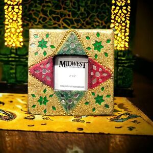 Square Boho Gold 3.5 x 3.5 Wood Picture Frame Glitter & Mirrors